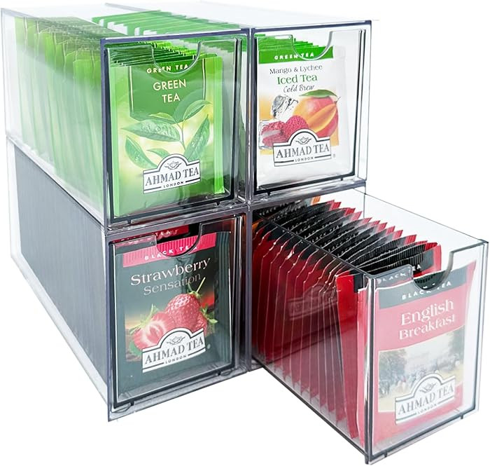 Organizador de Cajones para Bolsas de Té de 4 Paquetes - 4 Portabolsas de Té de Cajón de Plás... | Amazon (US)