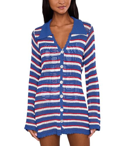 Show Me Your Mumu Women's Button Up Coverup Dress, Montauk Stripe Crochet, S | Amazon (US)