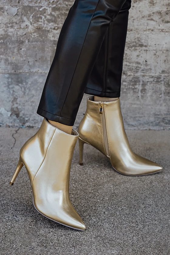 Selenah Gold Pointed Toe Ankle Booties | Lulus (US)