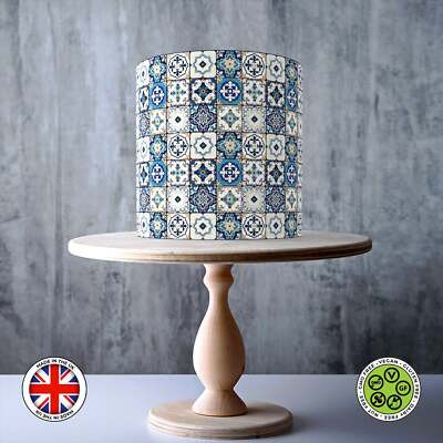 Spanish Mediterranean Tile Pattern wrap around edible cake topper ICING / WAFER | eBay UK