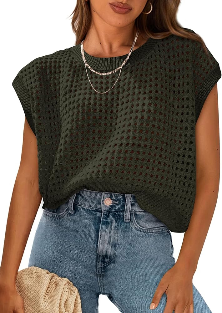 PRETTYGARDEN Womens Spring Tops 2025 Summer Shirts Crochet Cap Sleeve Sweater Pullover Cute Beach... | Amazon (US)