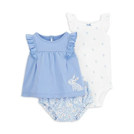 Carter's Child of Mine Baby Girl Outfit Sleeveless Bodysuit, Ruffle Top & Short, 3-Piece Set, 0/3 Months - 24 Months | Walmart (US)