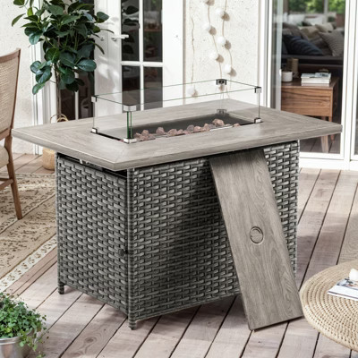Buenhomino 41inch Rectangular Propane Fire Pit with 50,000 BTU Output, Fire Pit Table for Outside Patio with volcanic Stones and Wind Guard,Gray | Target