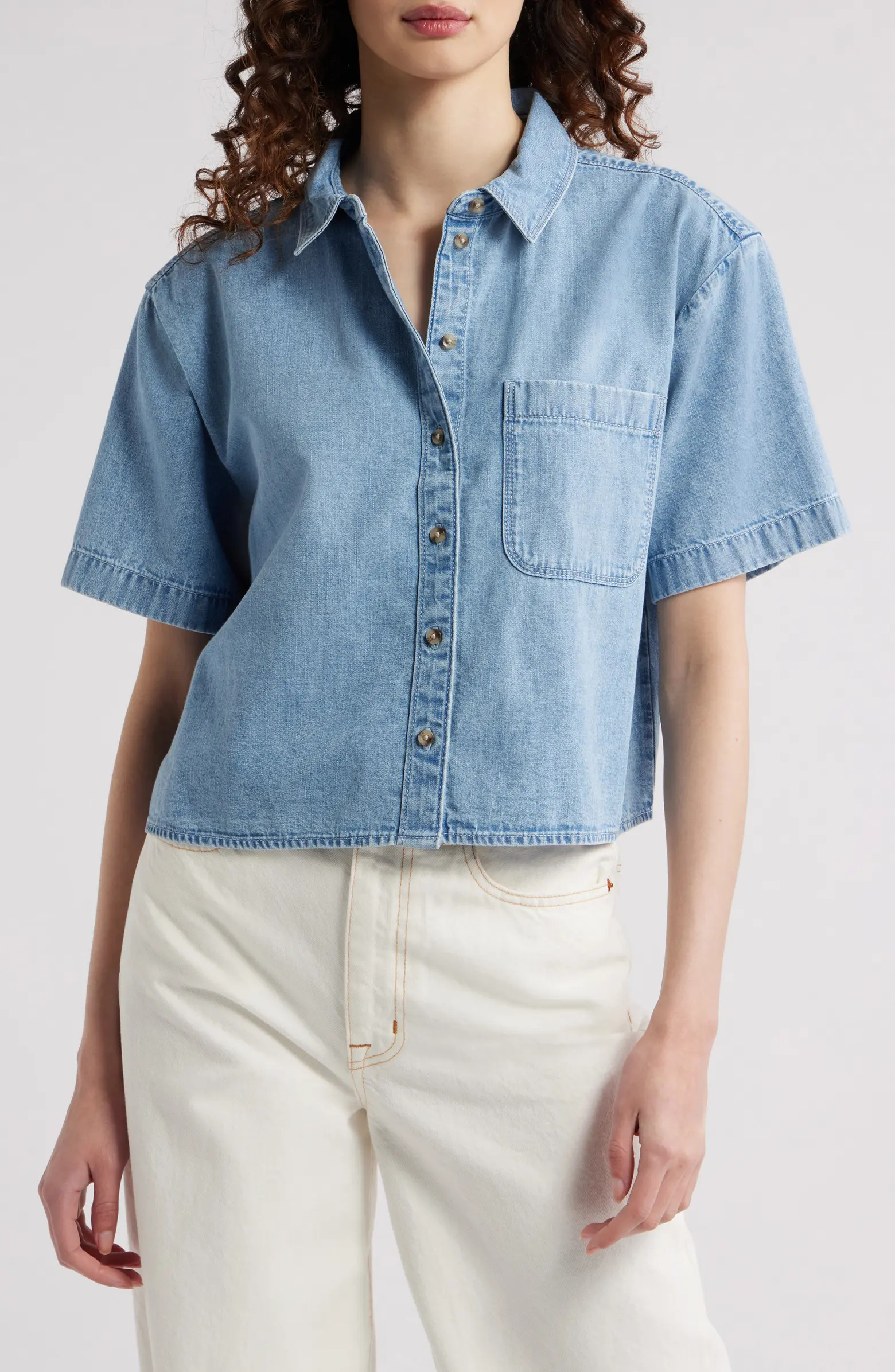 Short Sleeve Denim Button-Up Shirt | Nordstrom