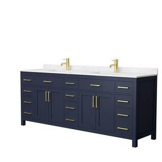 Beckett 84 in. W x 22 in. D Double Vanity in Dark Blue with Cultured Marble Vanity Top in Carrara... | The Home Depot