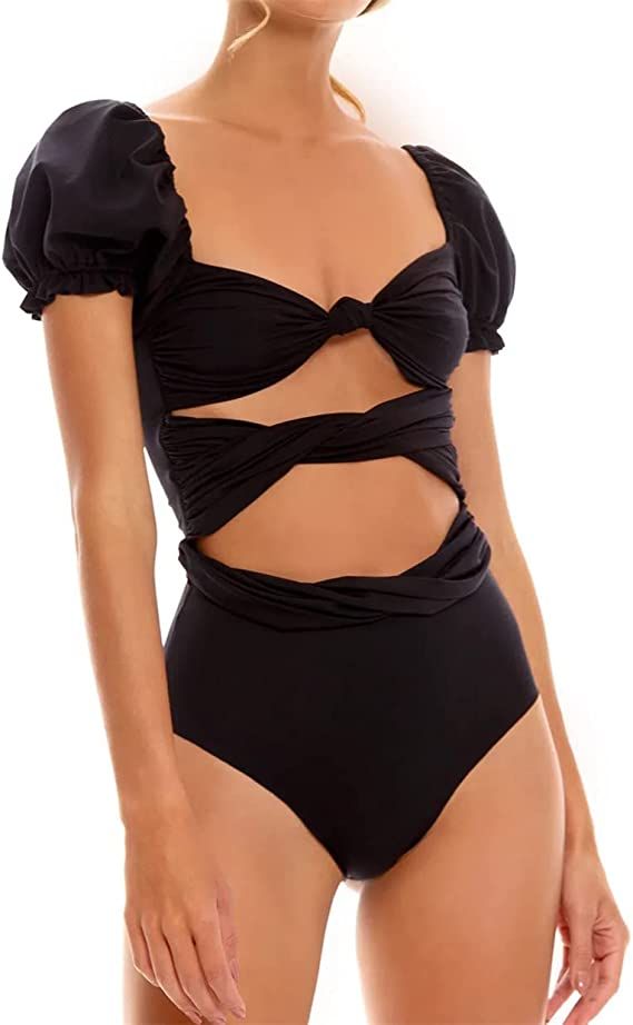 MUOLUX Bathing Suits for Women, Women's One Piece Swimsuit Tummy Control Fashion Puff Sleeve Bath... | Amazon (US)