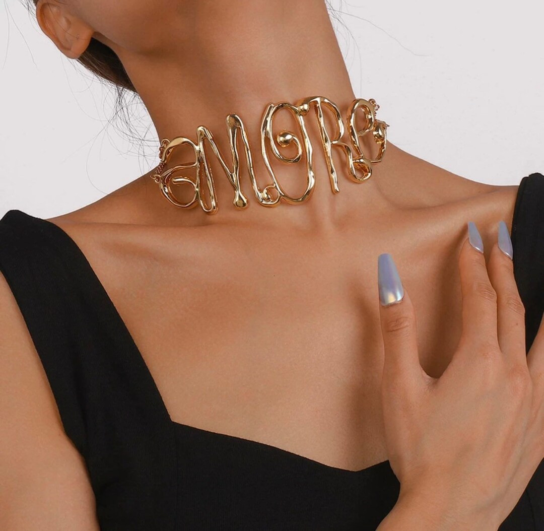 Amore abstract custom gold choker necklace necklaces for women necklace for her choker fashion si... | Etsy (US)