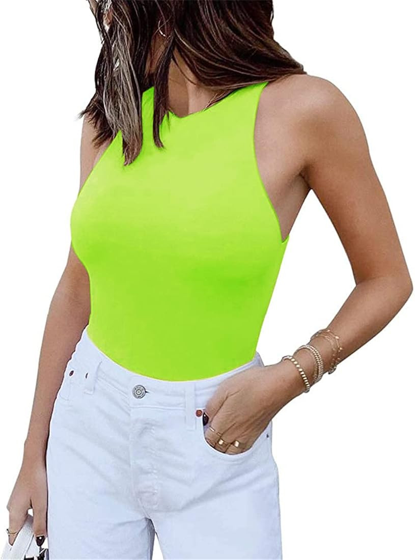GEMBERA Women's Sleeveless High Neck Racerback Tank Bodysuit Basic Cotton Thong Leotard | Amazon (US)