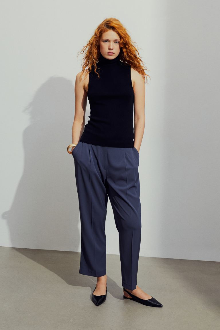 High-waisted tailored trousers - Dark grey - Ladies | H&M GB | H&M (UK, MY, IN, SG, PH, TW, HK)