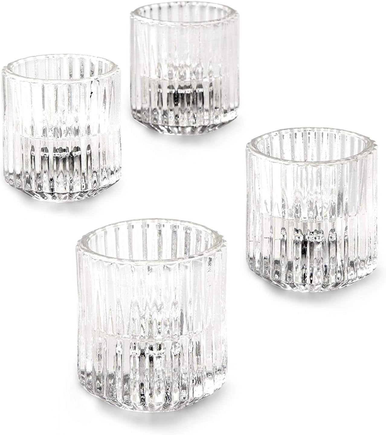 Serene Spaces Living Set of 4 Clear Ribbed Glass Votive Holders, Perfect for Weddings and Home D... | Amazon (US)