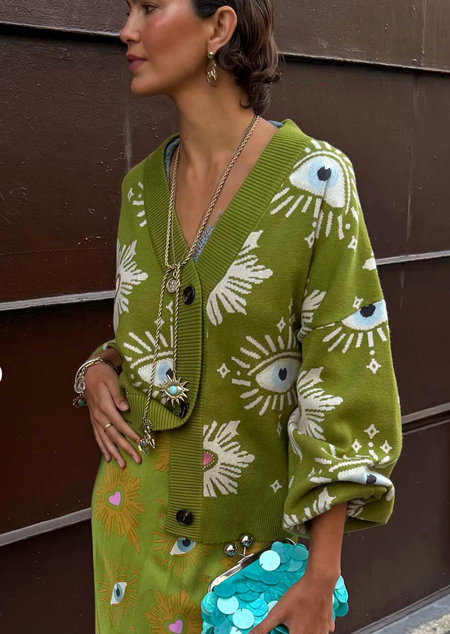 Never Fully Dressed Eye Khaki Eye Cardigan - September must-have! 

 #LTKFashionMonth #LTKuk #LTKautumn