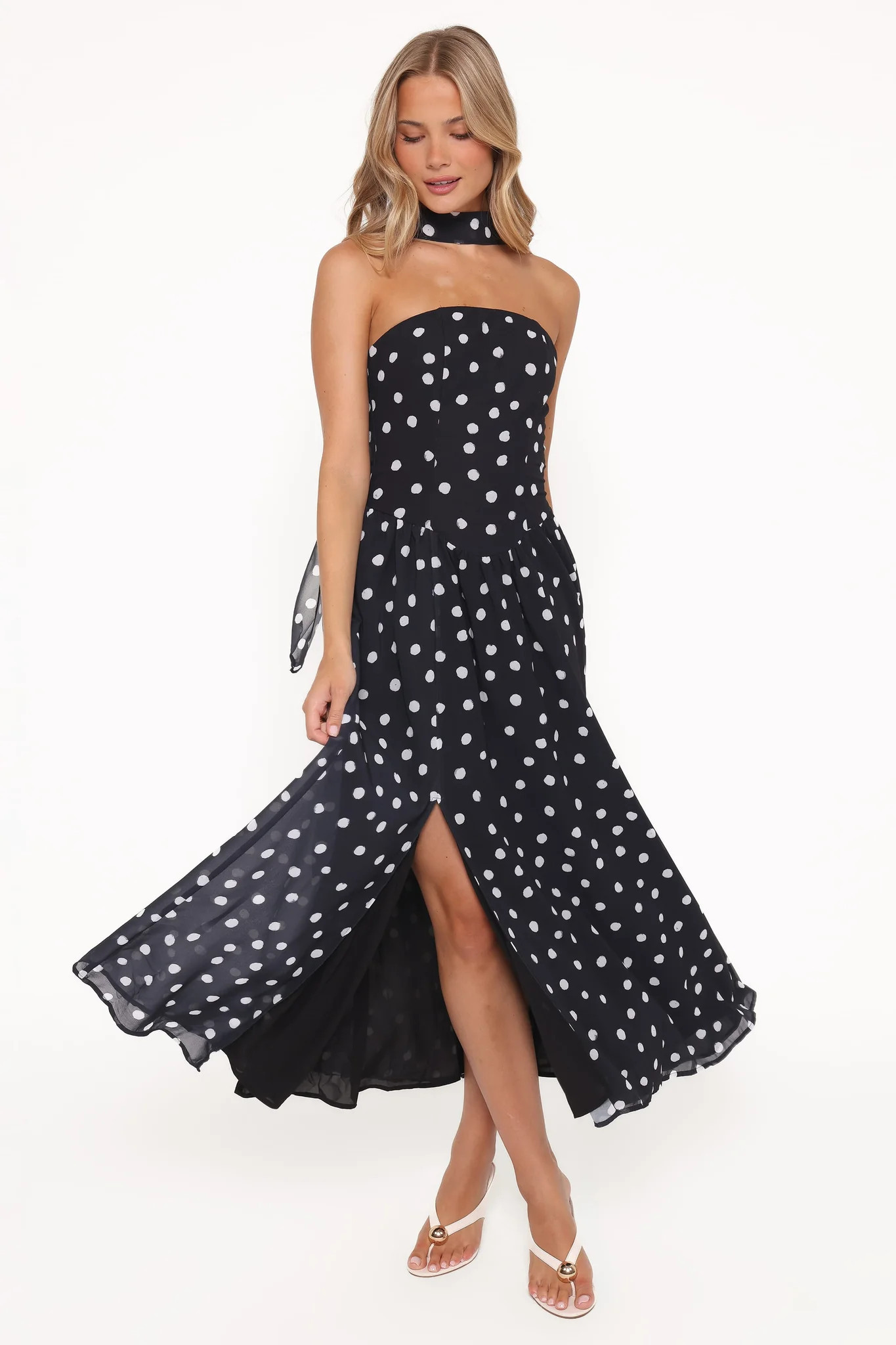 Boston Strapless Maxi Dress - Black Polka Dot | Petal & Pup (US)