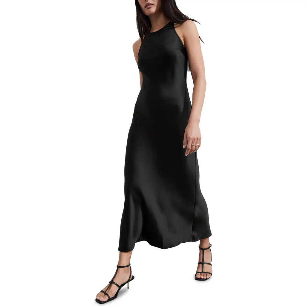 & Other Stories Sleeveless Satin Midi Dress in Black Dark at Nordstrom, Size 10 | Nordstrom