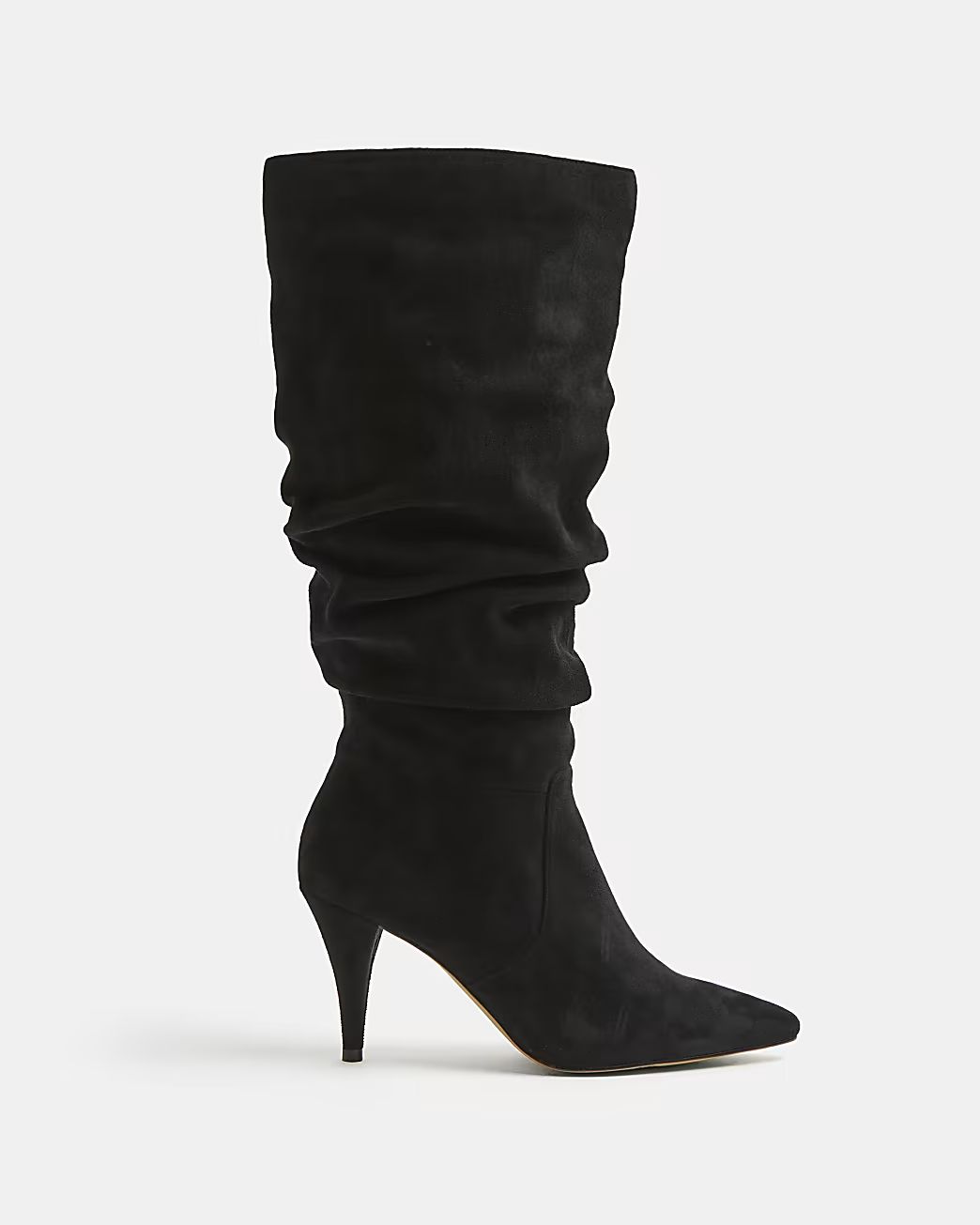 Black ruched heeled boots | River Island (UK & IE)