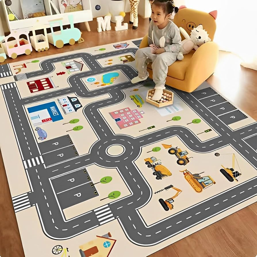 Kids Car Rug Playmat with Non-Slip Rubber Backing，Car City Life Road Carpet，Child Car Traffic... | Amazon (US)