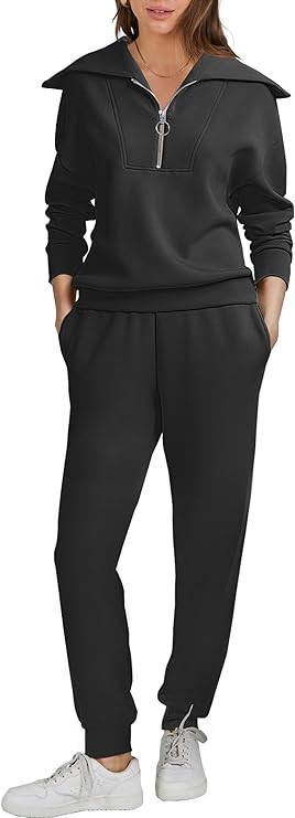 ANRABESS Women 2 Piece Outfits Sweatsuit 2024 Fall Half Zip Sweatshirt Jogger Sweatpants Tracksui... | Amazon (US)