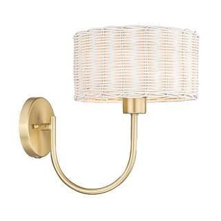 Erma 1-Light Brushed Champagne Bronze Wall Sconce with White Wicker Shade | The Home Depot