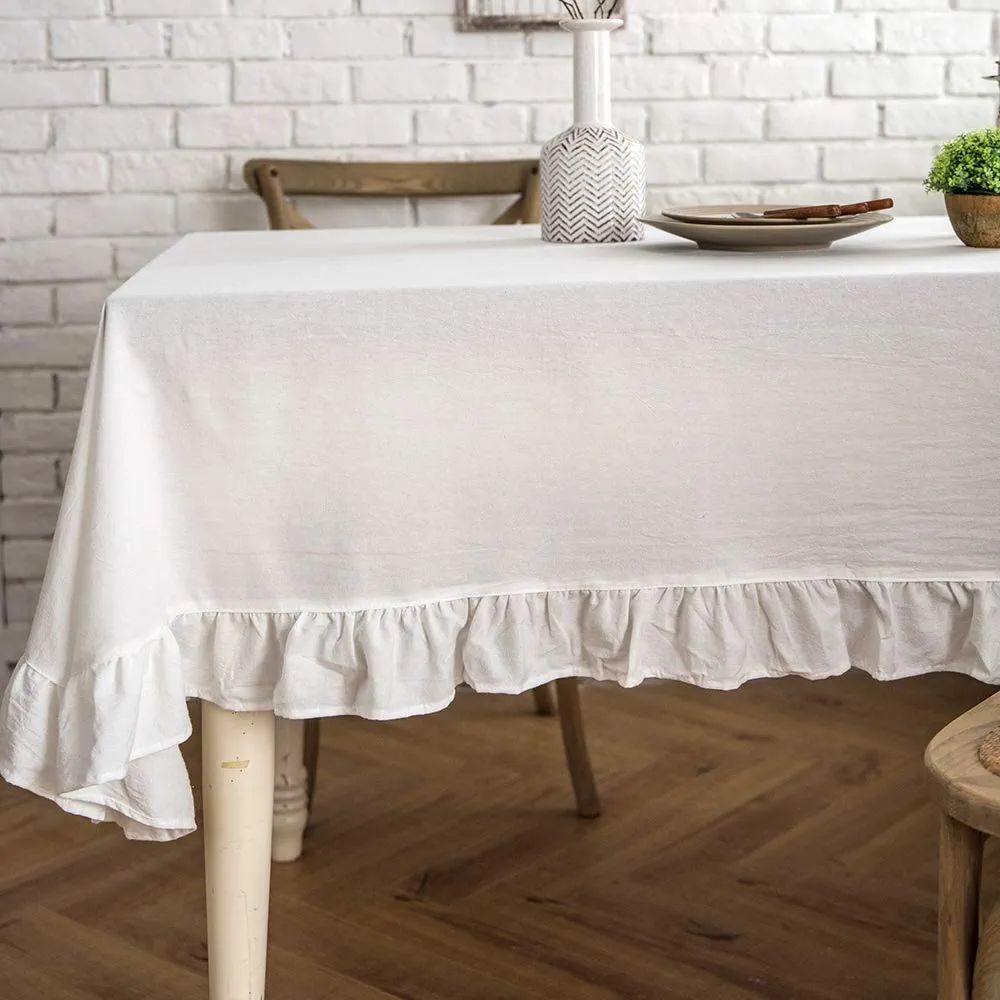 Lahome Rustic Flounces Tablecloth - Cotton Linen Washable Vintage Ruffle Trim Table Cover for Boh... | Amazon (US)
