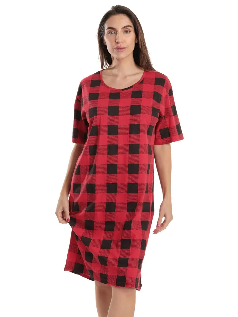 Just Love Short Sleeve Nightgown Sleep Dress for Women Sleepwear (Red Black Buffalo Plaid Without... | Walmart (US)