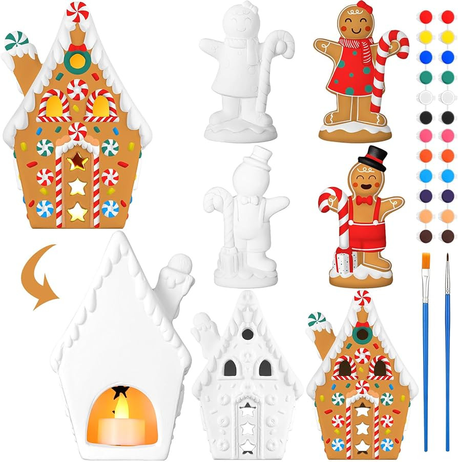 Blushtier 3 Pcs Christmas Ceramics to Paint 8 x 5.58 Inches Gingerbread Men Gingerbread House Pai... | Amazon (US)