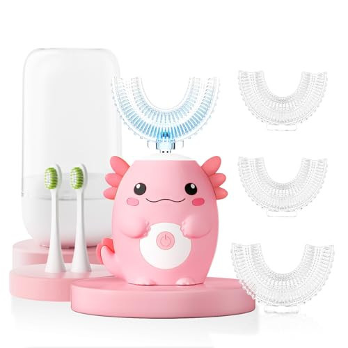 ELOTAME Kids Electric U Shaped Toothbrush - Axolotl Kids Cartoon Sonic Automatic Toothbrush with 6 Brush Heads Full Mouth 6 Cleaning Modes - Age2-15 Pink | Amazon (US)