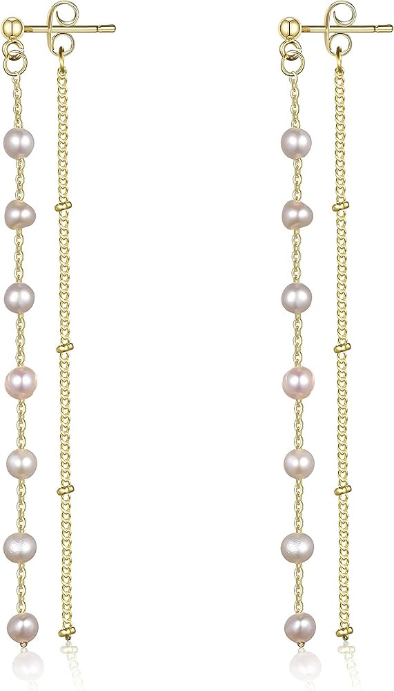 Cowlyn Pearl Tassel Earrings Baroque Cultured Pearls 14K Gold Beads Chain Long Statement Before A... | Amazon (US)