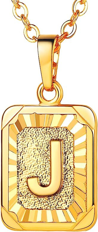 U7 Monogram Necklace A-Z 26 Letters Pendants 18K Gold/Platinum Plated Square Capital Initial Neck... | Amazon (US)