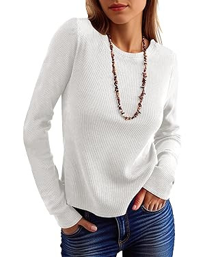 ANRABESS Women's Long Sleeve Waffle Knit Shirts Casual Slim Fitted Crew Neck Thermal Tops Basic T... | Amazon (US)
