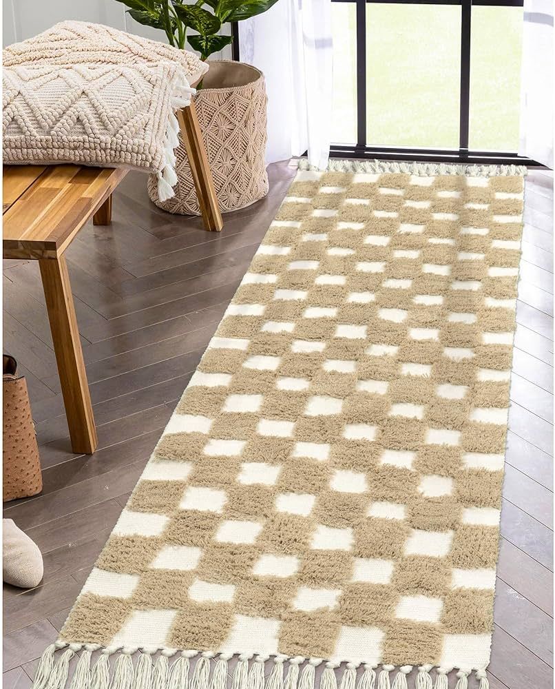 Lahome Checkered Boho Laundry Room Rug, 2x6 Rug Runners for Hallways Washable Runner Rug with Tas... | Amazon (US)
