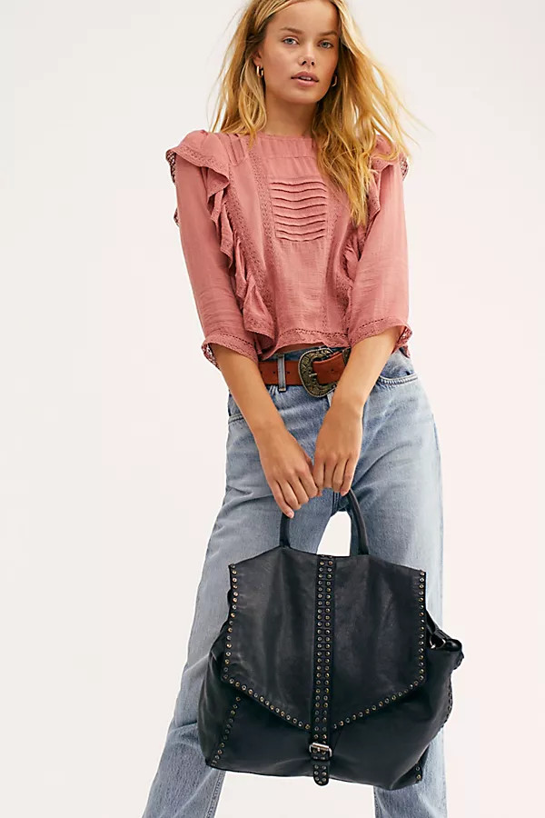 Bianca Studded Leather Messenger Bag | Free People (Global - UK&FR Excluded)