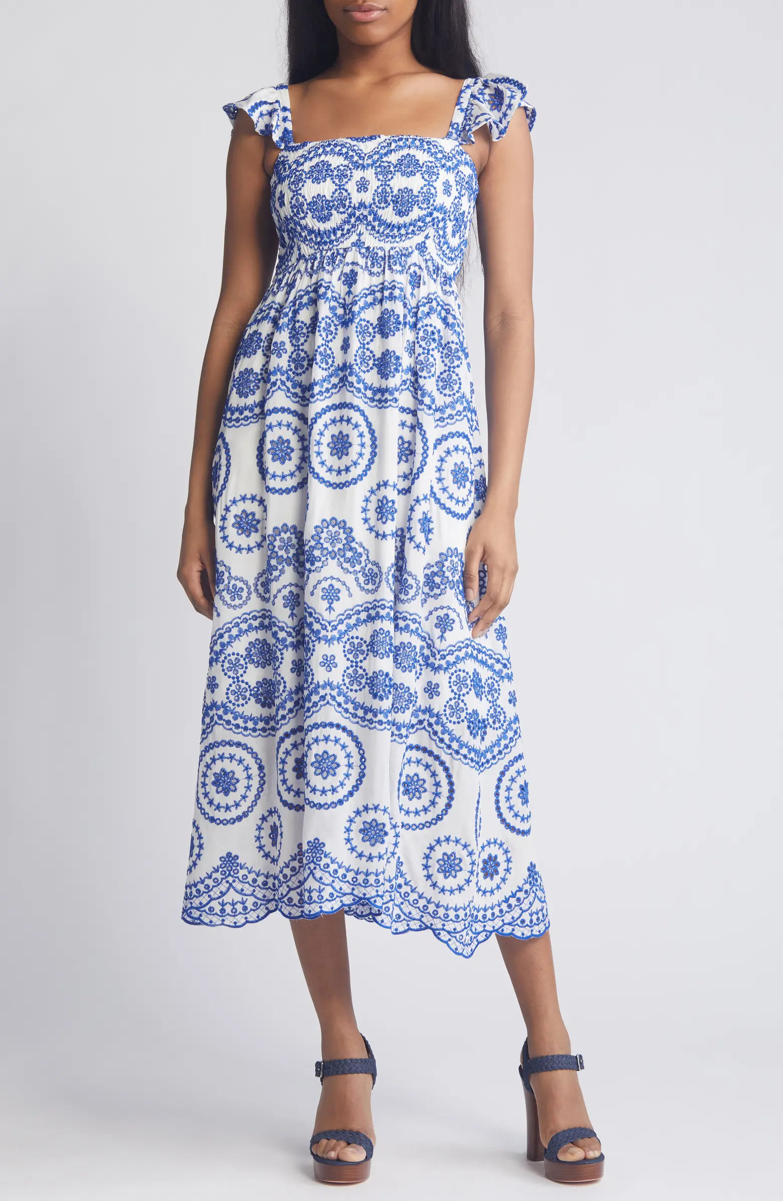 Chelsea28 Embroidered Eyelet Smocked Sleeveless Maxi Sundress | Nordstrom | Nordstrom