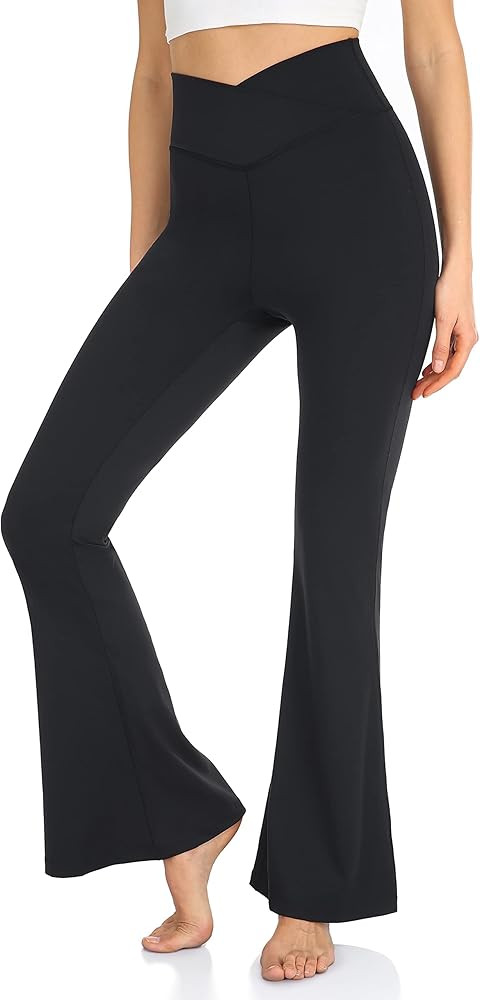 YUNOGA Women's Crossover Flare Leggings, High Waist Bootcut Yoga Pants, Workout Casual Bell Botto... | Amazon (US)