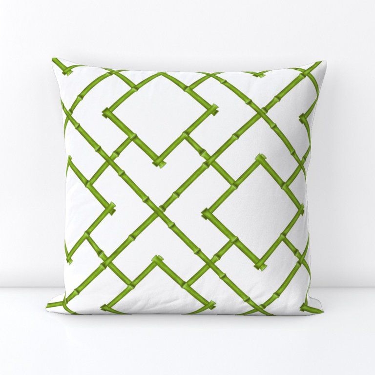 Square Throw Pillow, 18", Velvet - Bamboo Trellis Chinoiserie Green Spring Geometric Print Throw ... | Walmart (US)