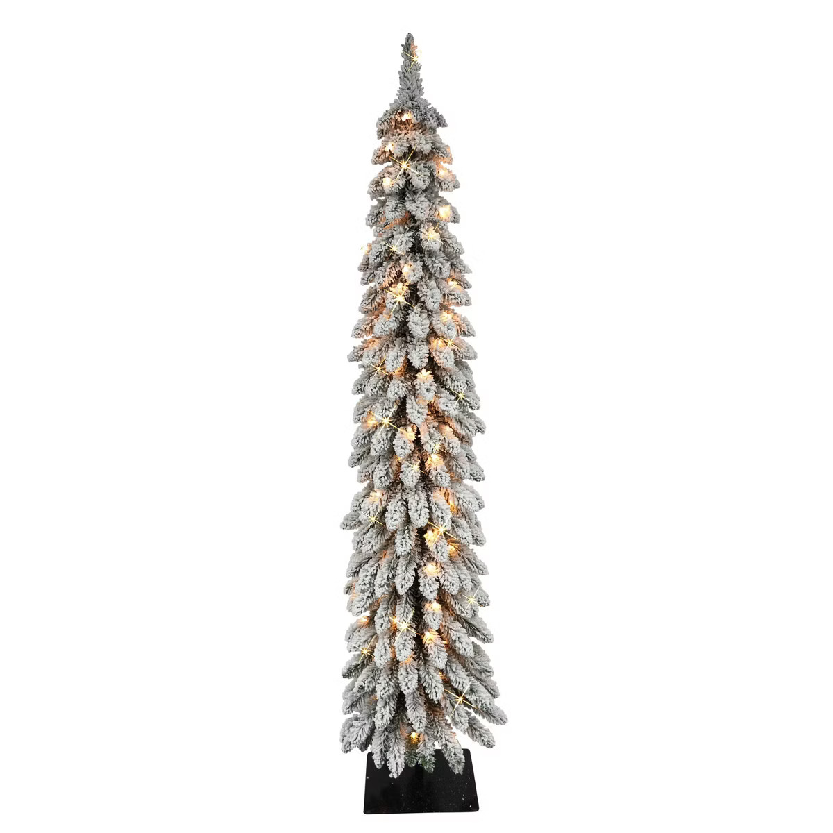 5ft Puleo Pre-Lit Flocked Slim Alpine Artificial Christmas Tree Clear Lights: 70 Incandescent Bul... | Target