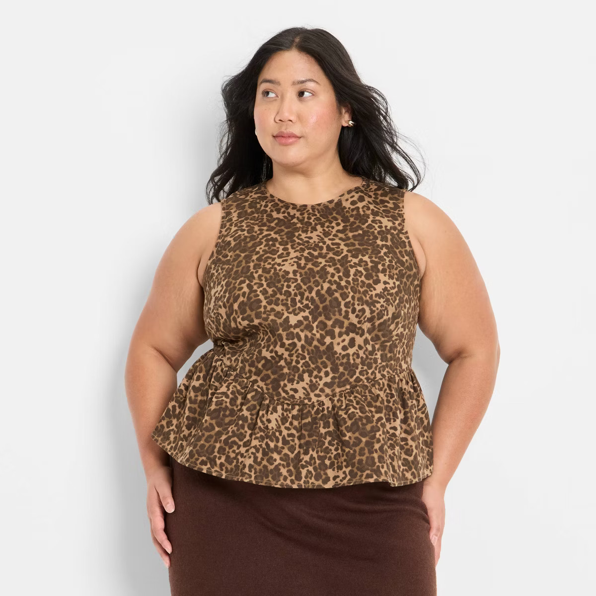Women's Peplum Tank Top - Future Collective Brown Leopard Print | Target