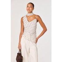 ASTR the Label | Adrie Polka Dot Scarf Detail Top in Cream polka dot | Size XS | ASTR The Label (US)