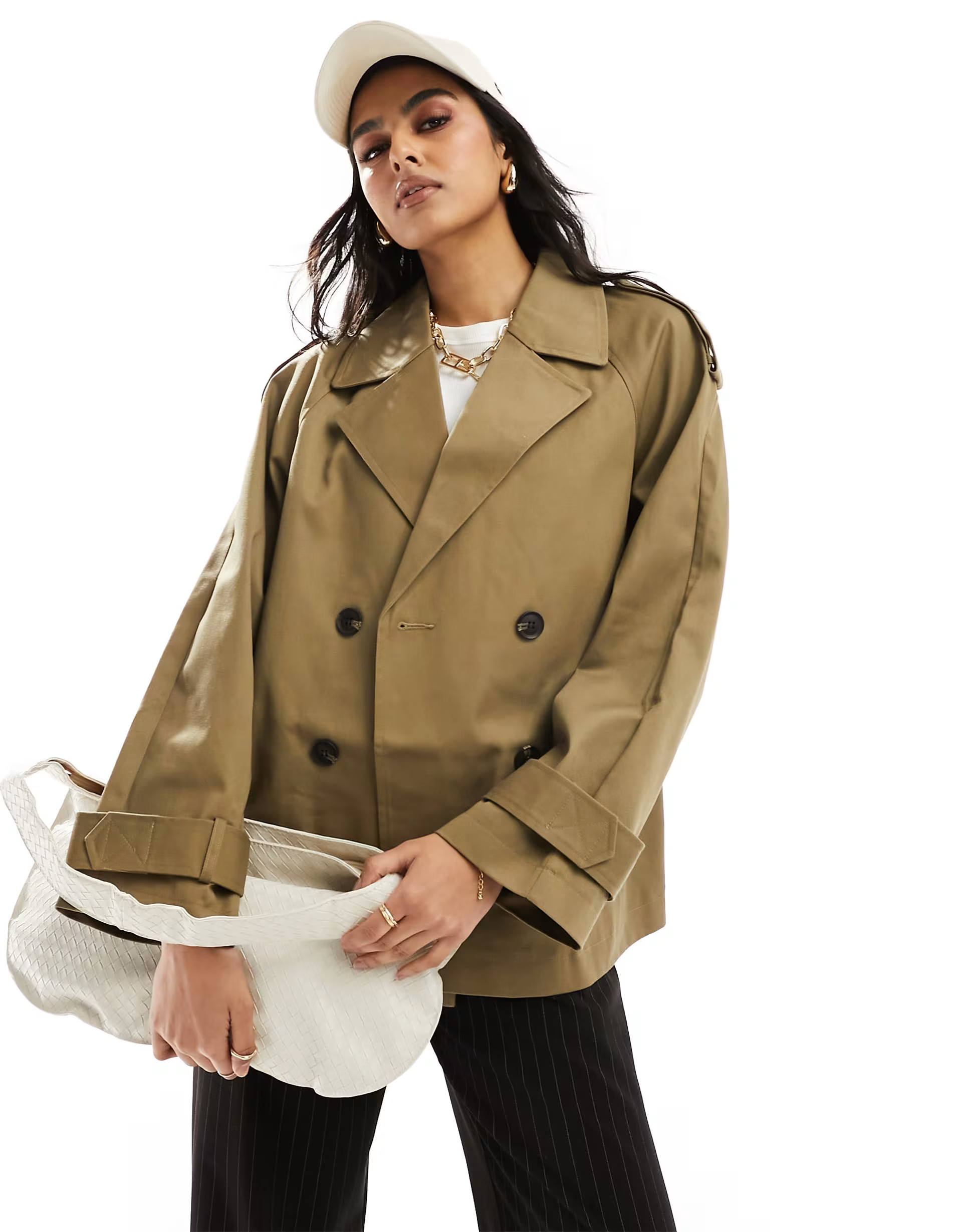 ASOS DESIGN short twill trench coat in olive | ASOS (Global)