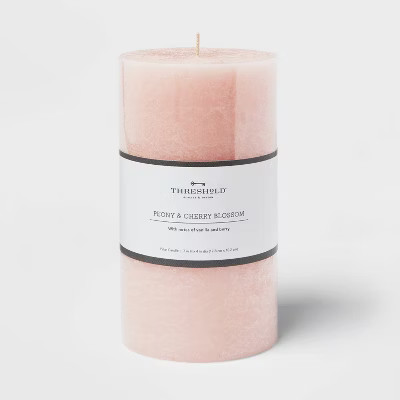 7"x4" Peony & Cherry Blossom Cozy Pillar Candle Pink - Threshold™: Modern Traditional Decor, 100hr Burn Time | Target