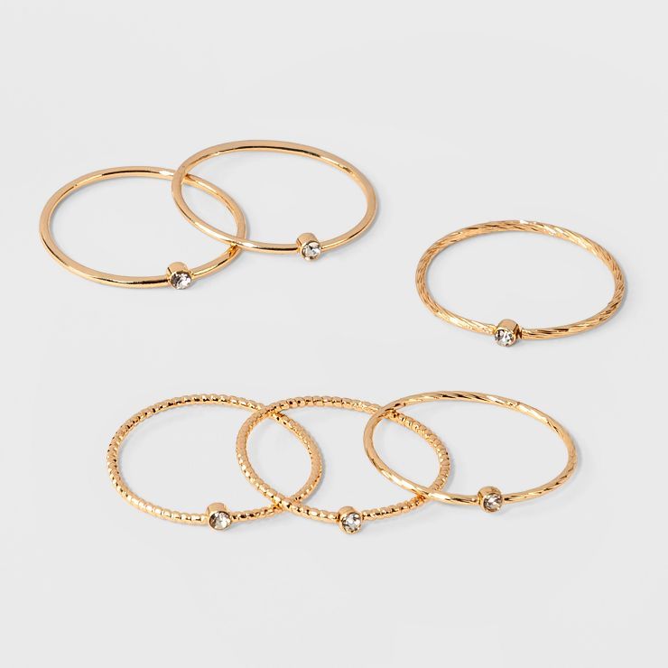 Clear Stone Set of Six Rings - A New Day™ Gold/Clear 7 | Target