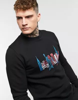 ASOS DESIGN sweatshirt with New York City line drawing print in black | ASOS (Global)