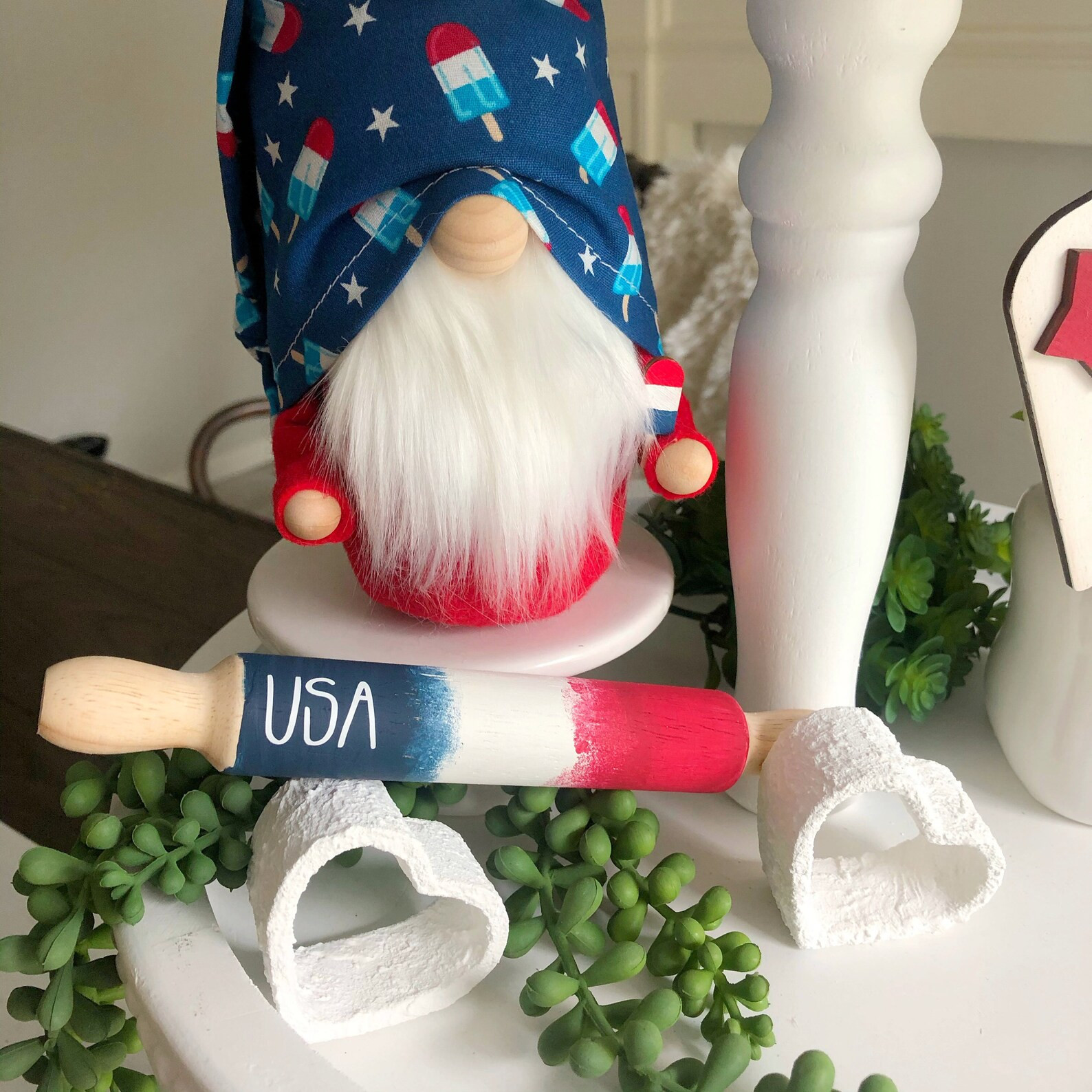 USA red white and blue Mini Rolling pin, tiered tray decor | Etsy (US)