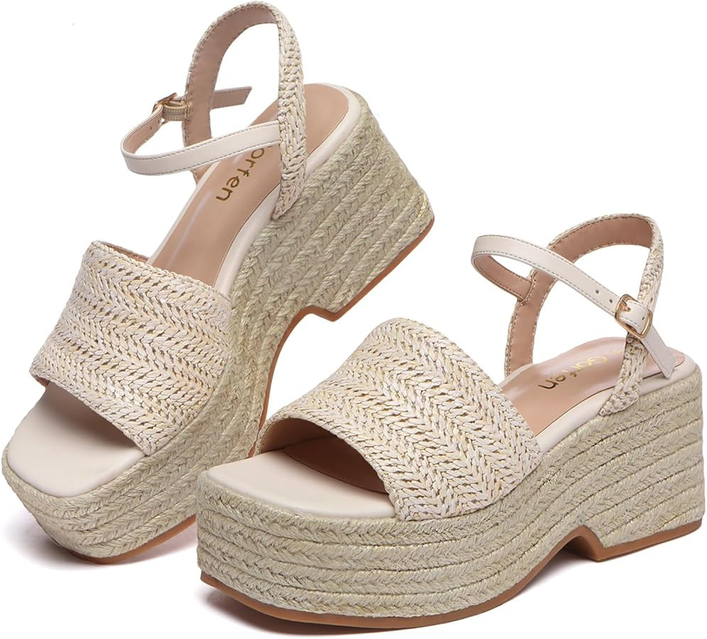 Women's Platform Espadrille Wedge Sandals Arch Support Ankle Strap Open Toe Casual Sandal | Amazon (US)