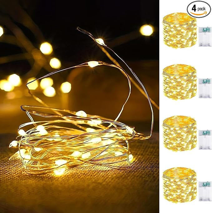 4-Pack Fairy Lights Battery Operated with Timer, Waterproof 16FT 50 LED String Lights Indoor Outd... | Amazon (US)