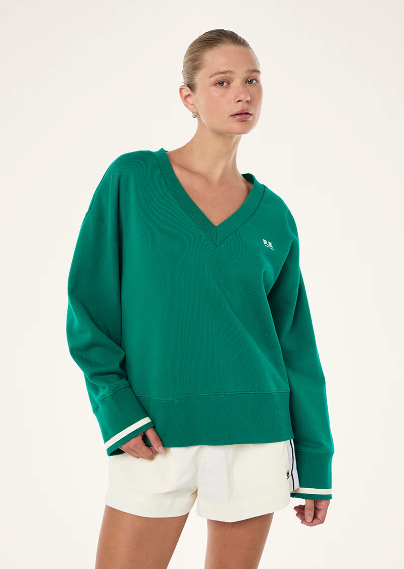 COURTSIDE V-NECK SWEAT IN COLLEGE GREEN | P.E Nation AU