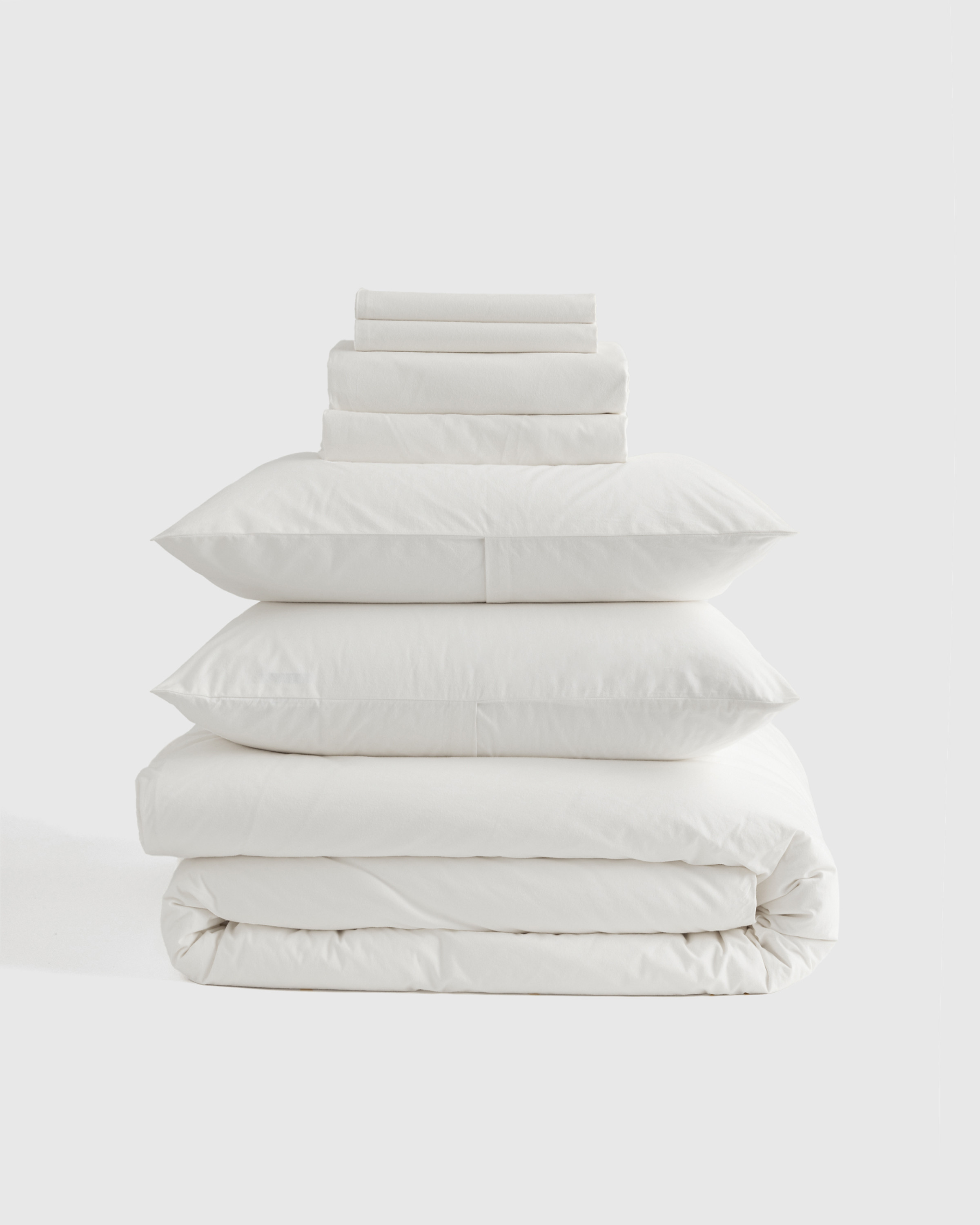 Quince | Organic Brushed Cotton Deluxe Bedding Bundle in White, Size Queen, Cotton | Quince