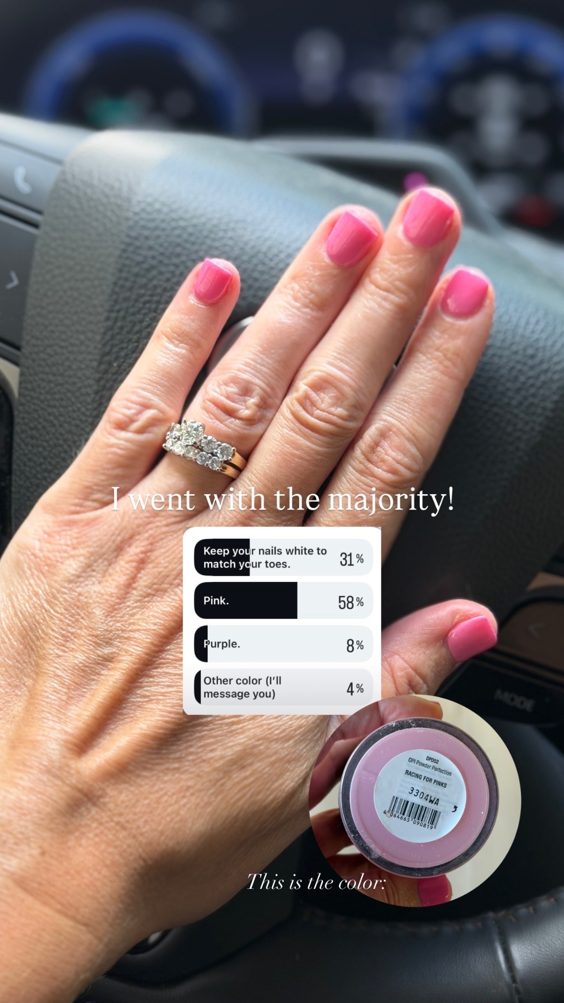 I went with the majority! OPI Racing for Pinks

#LTKselfcare #LTKdayinmylife