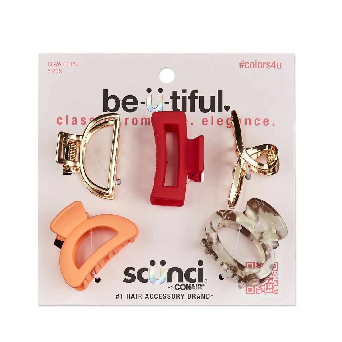 scünci be-ü-tiful Mixed Shapes Open Center Claw Clips - Mixed Finish - 5pcs | Target