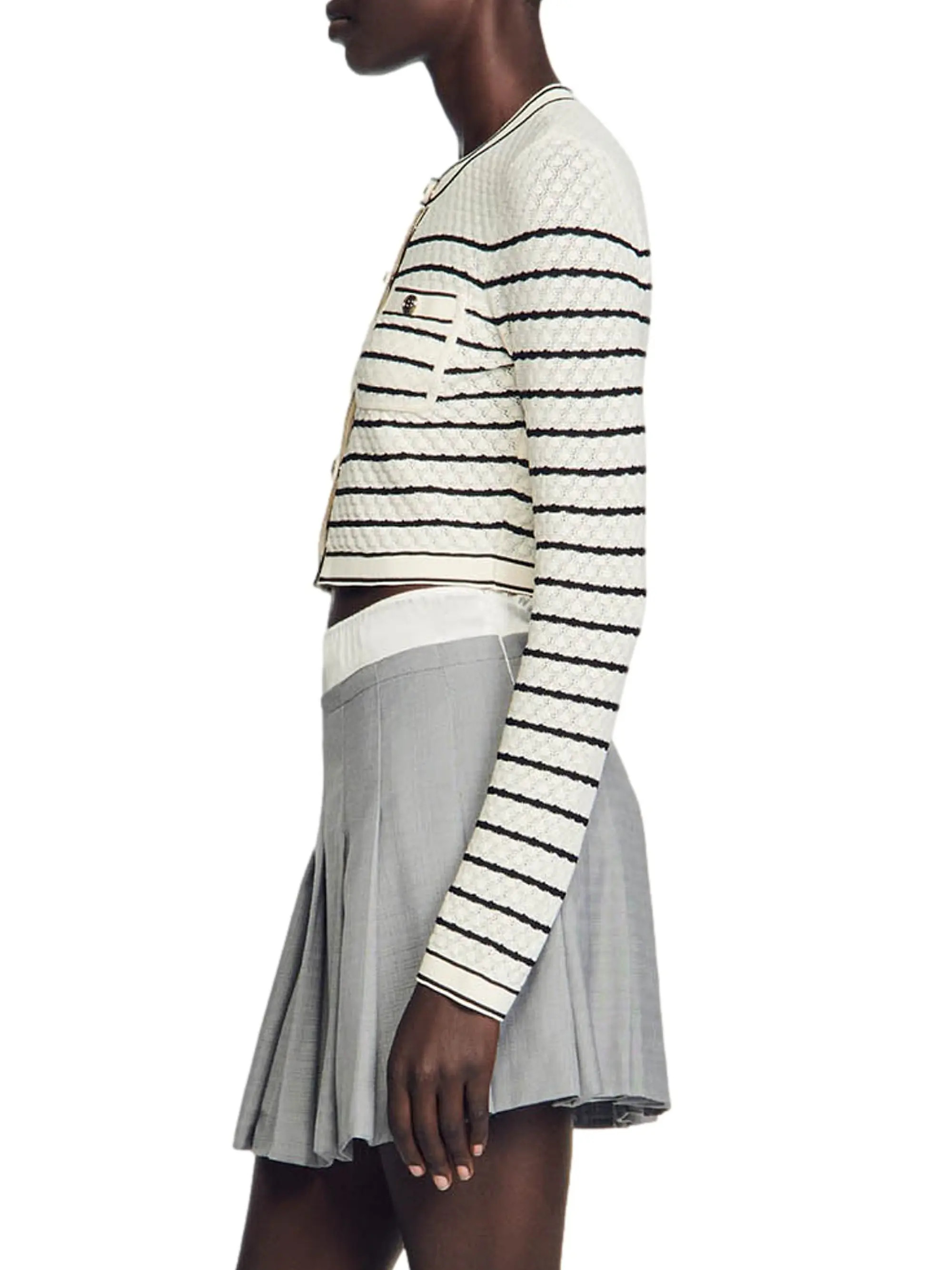 Shop Sandro Striped Cropped Coatigan | Saks Fifth Avenue | Saks Fifth Avenue