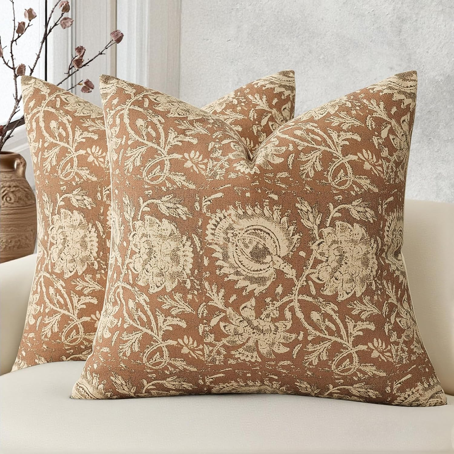 Vintage Floral Print Throw Pillow Covers 18x18 Set of 2 Neutral Modern Farmhouse Pillowcases Acce... | Amazon (CA)
