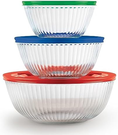 Pyrex Sculpted (3-Pack) Glass Mixing Bowls Set With Plastic Lids For Prepping, Baking and Cooking... | Amazon (US)